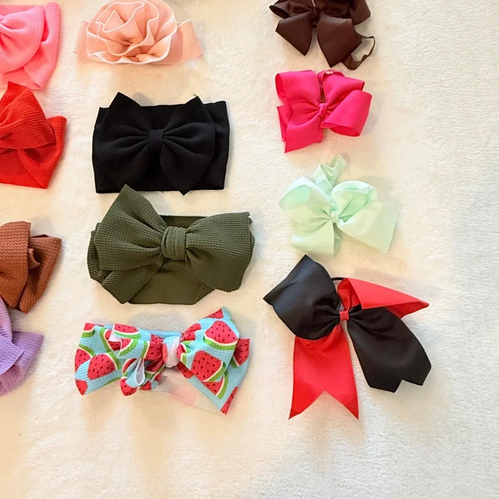 Hair Bow Headband Lot Kids OS Multicolored Textured Floral 17pc